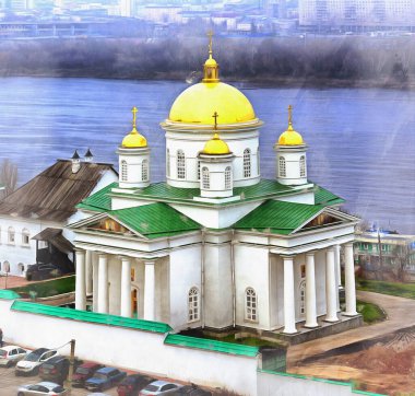 Anunciation Manastırı 'ndaki St. Alexius Kilisesi renkli resim gibi görünüyor, Nizhny Novgorod, Rusya.