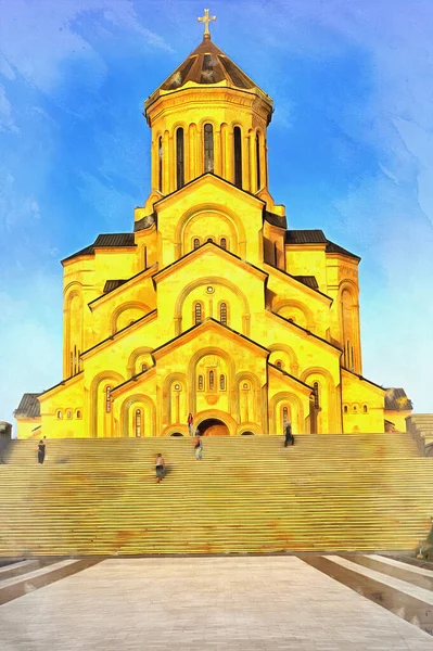Tsminda Catedral da Trindade de Sameba em Tbilisi Geórgia — Fotografia de Stock