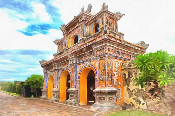 Ciudad imperial pintura colorida se parece a la imagen, Hue, Vietnam. — Foto de Stock