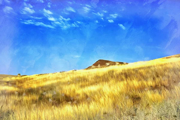 Hermoso paisaje con hierba amarilla seca pintura colorida se parece a la imagen, Georgia — Foto de Stock