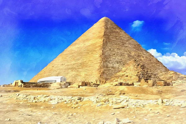 Great pyramids colorful painting looks like picture, Giza, Egypt. — Stock Photo, Image