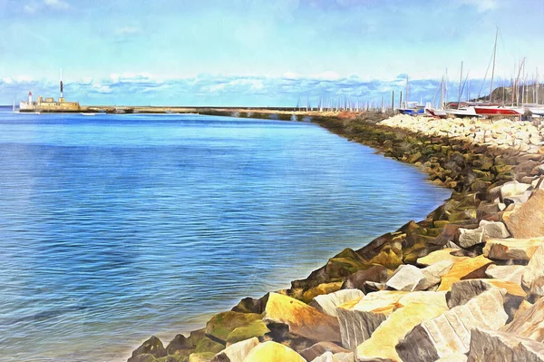 Sea embankment colorful painting looks like picture, Le Havre, Normandie, France. — Stock Photo, Image