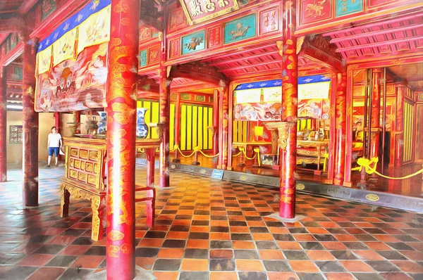 Túmulo de Minh Mang, Imperador do Vietnã, Hue, pintura colorida parece imagem — Fotografia de Stock