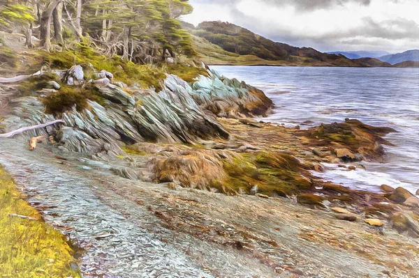 Tierra del Fuego National Park pintura colorida se parece com imagem, Argentina. — Fotografia de Stock