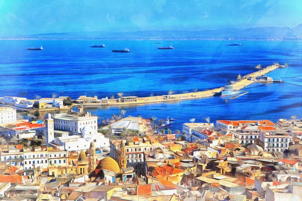 Paisaje urbano de Argel pintura colorida parece imagen, Argelia. —  Fotos de Stock