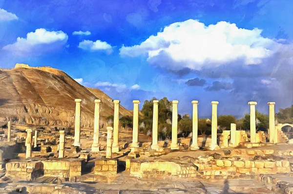 Ruinas de la antigua ciudad de Escitópolis pintura colorida se parece a la imagen, Beit Shean, Israel. — Foto de Stock