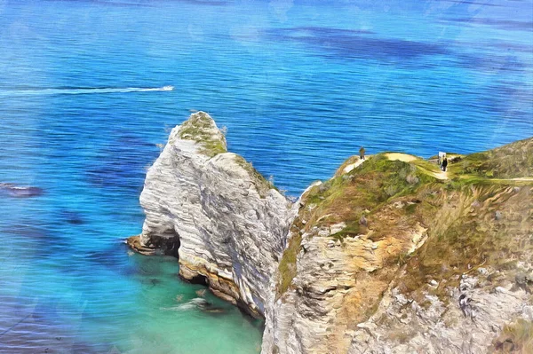 Скалы на берегу моря красочная картина выглядит как картина, Этрета, Верхняя Нормандия, Франция. — стоковое фото