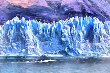 Perito Moreno Buzul renkli resim gibi görünüyor, Los Glaciares Ulusal Parkı, Patagonya, Arjantin.