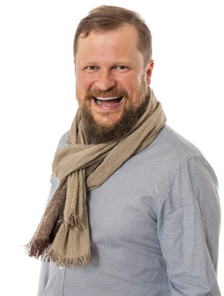 Cheerful bearded man dressed in shirt and kerchief — Stock Photo, Image