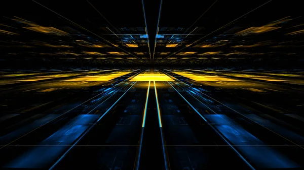 Yaratıcı tasarım için soyut fraktalın 3 boyutlu çizimi modern şehir tekno yapısına benziyor..