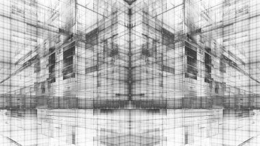 Yaratıcı tasarım için soyut fraktalın 3 boyutlu çizimi modern şehir tekno yapısına benziyor..