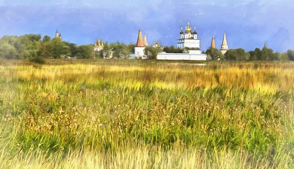 Панорамне зображення монастиря Йосифо-Волоцького виглядає як картина, Московська область, Росія.. — стокове фото