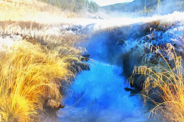 Obsidian Creek renkli resim gibi görünüyor, Yellowstone Ulusal Parkı, ABD. — Stok fotoğraf