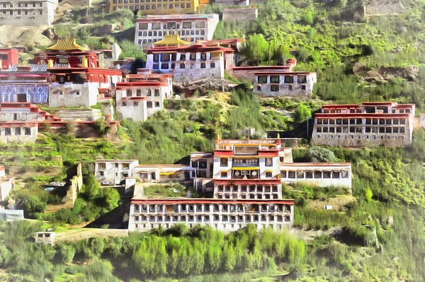 Pintura colorida do monastery de Ganden olha como a imagem, Lhasa, Tibete, China. — Fotografia de Stock