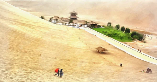 Crescent Lake pintura colorida parece imagem, província de Gansu, China. — Fotografia de Stock