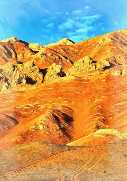 Landskap berg ser ut som bilden, Bezeklik grottor, Flaming Mountains, Kina. — Stockfoto