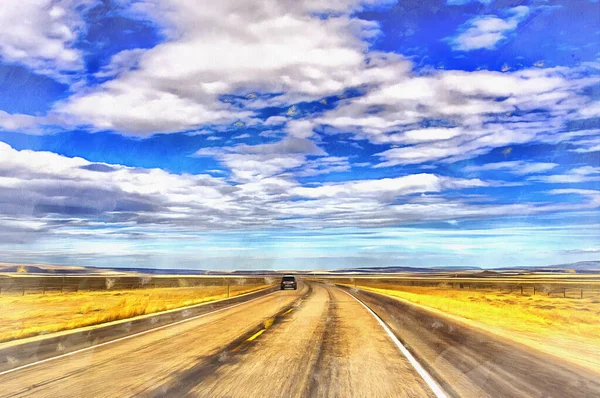 Wyoming Highway colorful painting looks like picture — Stock Photo, Image