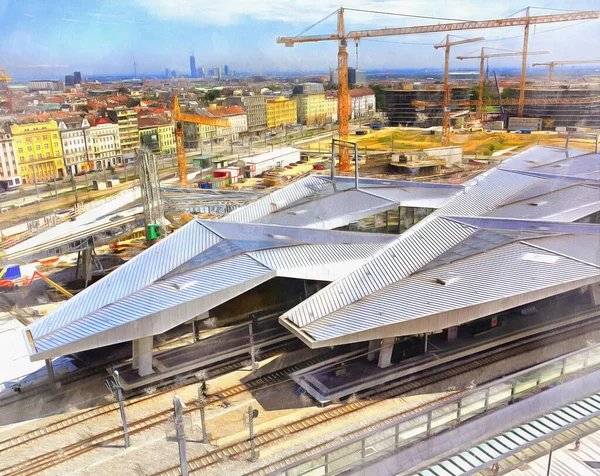 维也纳中央火车站Wien Hauptbahnhof的建造. — 图库照片