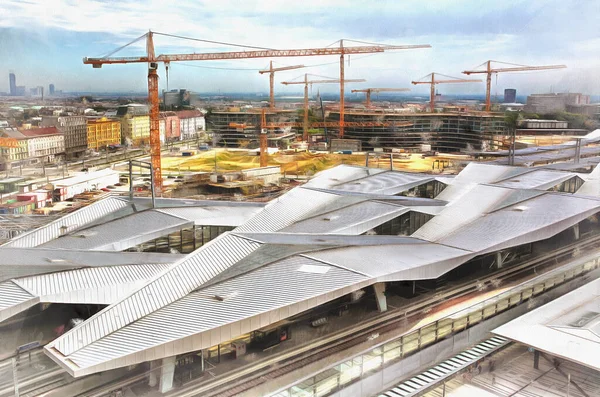 Bouw van het Wien Hauptbahnhof, Centraal station, Wenen, Oostenrijk. — Stockfoto