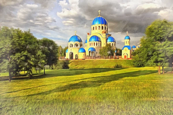 Arquitetura da igreja moderna em Moscou pintura colorida parece imagem, Rússia. — Fotografia de Stock