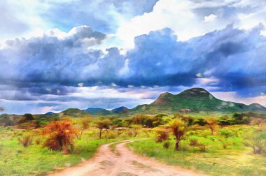 Samburu Ulusal Rezervi 'ndeki manzara manzarası resim gibi görünüyor, Kenya..
