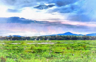 Naivasha Gölü renkli resim gibi görünüyor, Nakuru County, Kenya.