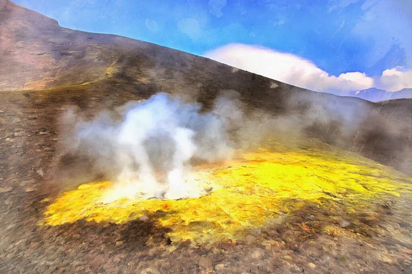 View on Tolbachik volcano colorful painting, Kamchatka Peninsula, Russia. — Stock Photo, Image