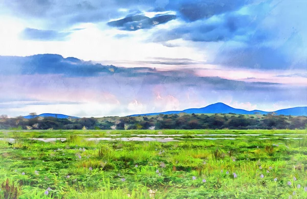 Jezioro Naivasha kolorowy obraz, Nakuru County, Kenia. — Zdjęcie stockowe