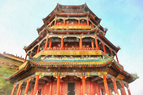 Verão palácio colorido pintura parece imagem, Pequim, China. — Fotografia de Stock