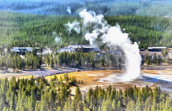 Vista su Upper Geyser Basin dipinto colorato assomiglia immagine, Parco Nazionale di Yellowstone, Stati Uniti d'America. — Foto Stock