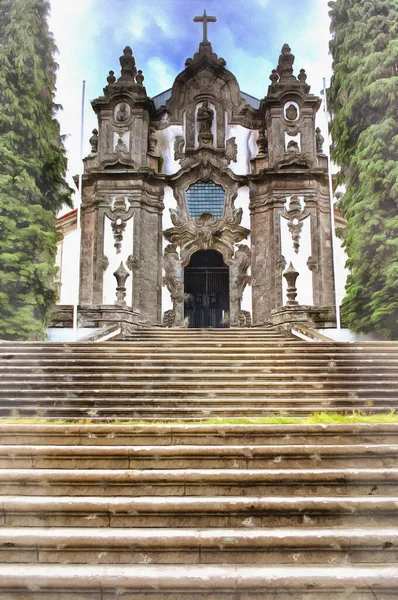 Iglesia de Falperra, Iglesia de Santa Maria Madalena pintura colorida se parece a la imagen, Braga, Portugal. — Foto de Stock