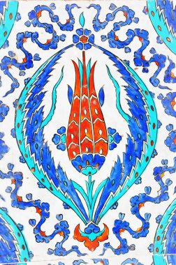 Beautiful oriental ceramic tiles close up view colorful painting looks like picture, Mosque of Rustem Pasha, Istanbul, Turkey. clipart