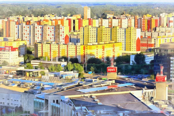 Moderno paesaggio urbano di Bratislava pittura colorata assomiglia immagine, Slovacchia. — Foto Stock