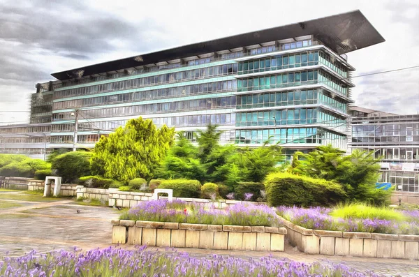 Edifícios de arquitetura moderna em Bratislava pintura colorida parece imagem, Eslováquia. — Fotografia de Stock