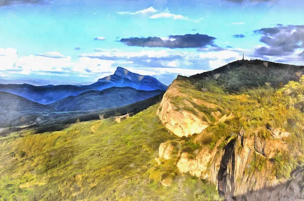 Pintura colorida de hermoso paisaje de montaña, Aragón, España. —  Fotos de Stock