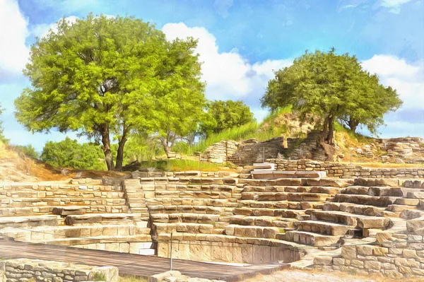 Ruinas de la antigua pintura colorida de Troya se parece a la imagen, Provincia de Canakkale, Turquía. — Foto de Stock