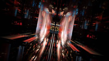 Yaratıcı tasarım için soyut fraktalın 3 boyutlu çizimi modern şehir tekno yapısına benziyor..