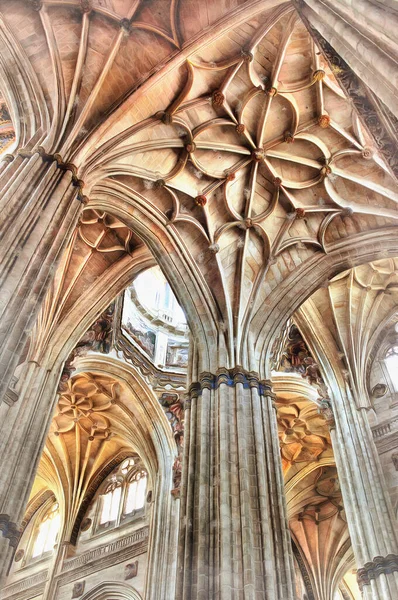 Gothic architecture cathedral interior colorful painting looks like picture, Basilica Sagrada Familia, Barselona, Spain.