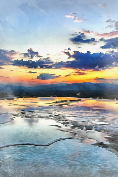 Travertino pintura colorida terraza parece imagen, Pamukkale, Turquía. —  Fotos de Stock