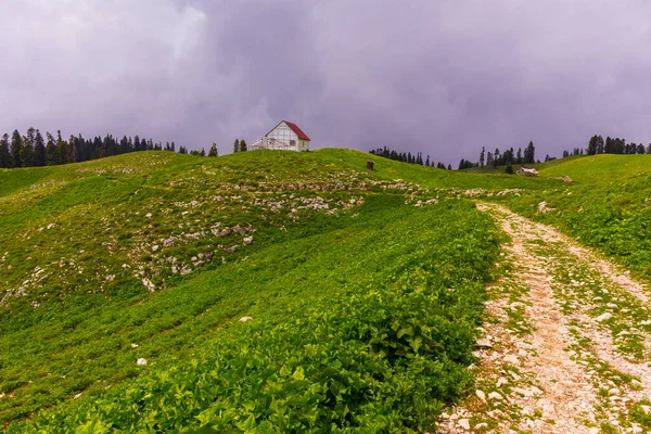 Tájkép hegyvidéki táj Kaukázus hegyek közúti pálya — Stock Fotó
