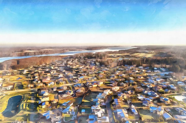 Cabaña asentamiento hermosa vista aérea pintura colorida se parece a la imagen. — Foto de Stock