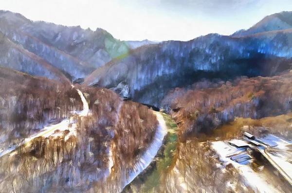 Hermosa montaña invierno paisaje colorido pintura parece imagen. —  Fotos de Stock