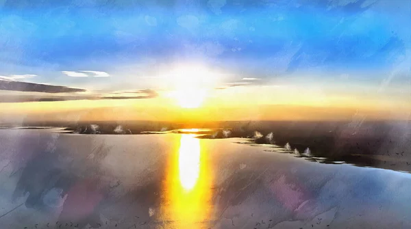 Escénica vista desde el dron sobre la puesta del sol pintura colorida se parece a la imagen. — Foto de Stock