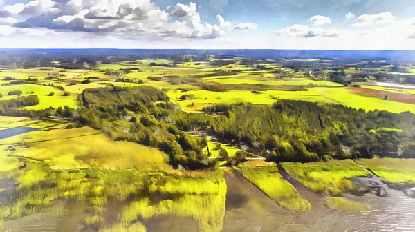 Hermosa vista aérea del lago y la costa —  Fotos de Stock