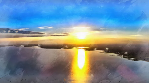 Scenisk vy från drönare över solnedgången färgglada målning ser ut som bild. — Stockfoto
