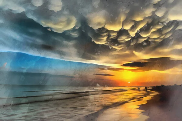 Sonnenuntergang mit schönen Wolken über der Küste bunte Malerei sieht aus wie Bild, Schwarzes Meer, Russland. — Stockfoto