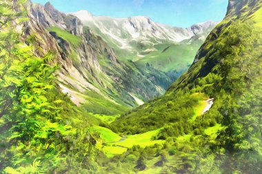 Kafkasya dağlarındaki güzel dağ manzarası renkli tabloya benziyor..