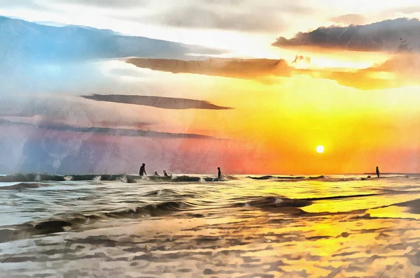 Zachód słońca z pięknymi chmurami nad brzegiem morza — Zdjęcie stockowe