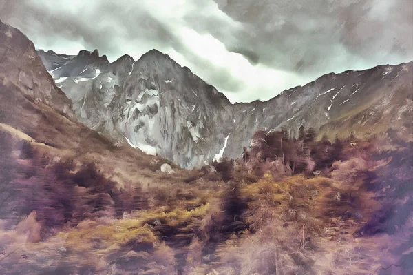 Hermoso paisaje de montaña en las montañas del Cáucaso pintura colorida se parece a la imagen. —  Fotos de Stock