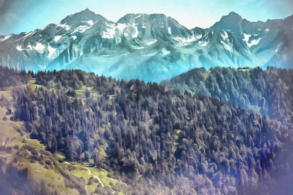 Prachtig berglandschap bij Kaukasus bergen kleurrijk schilderij ziet eruit als beeld. — Stockfoto